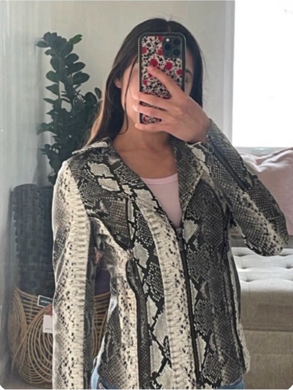 Affliction Snake-Print Faux Leather Moto Jacket black and grey